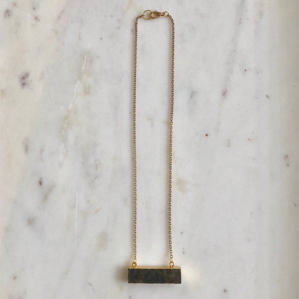 Green Marble Crystal Gold Bar Necklace